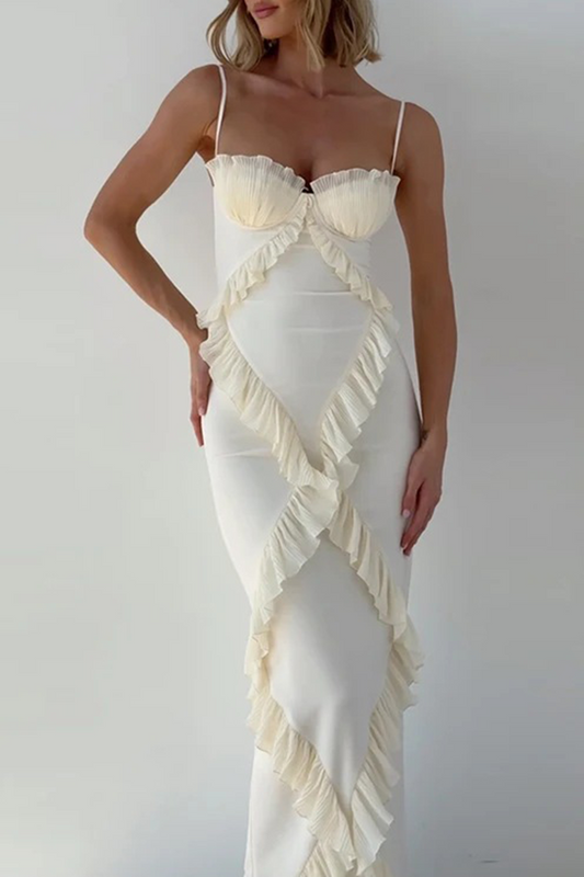 Sexy Patchwork Ruffle V Neck Sling Dresses