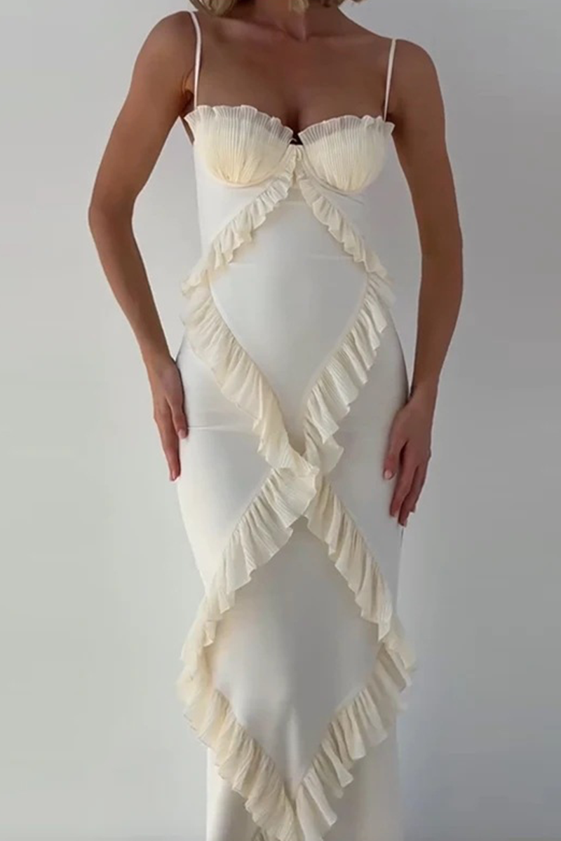 Sexy Patchwork Ruffle V Neck Sling Dresses