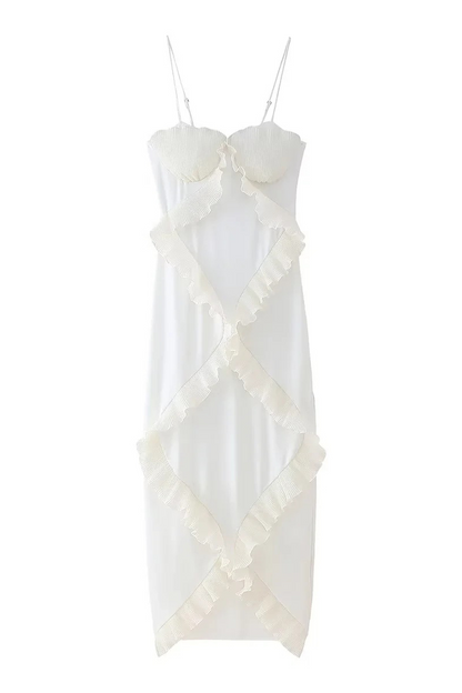 Sexy Patchwork Ruffle V Neck Sling Dresses