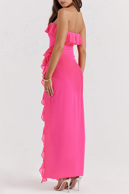 Vestidos sexis irregulares con abertura y volantes de color liso (3 colores)
