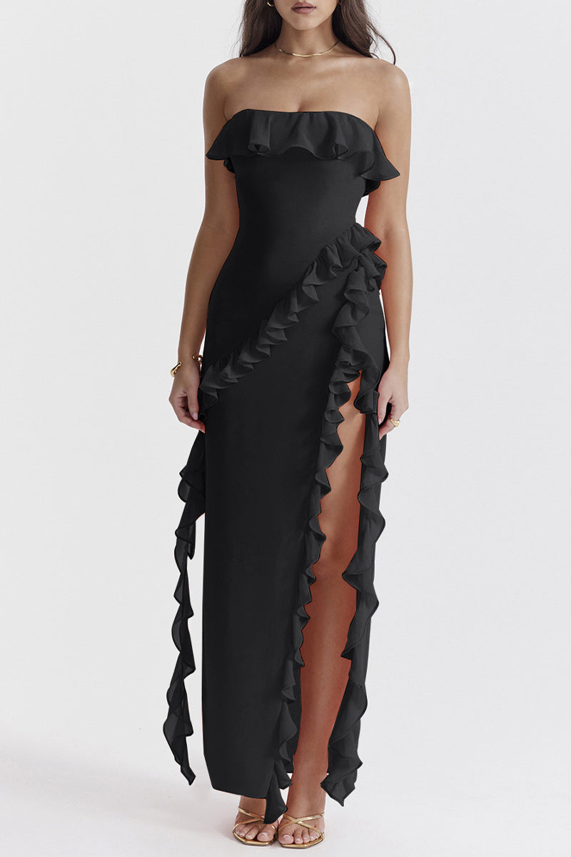 Vestidos sexis irregulares con abertura y volantes de color liso (3 colores)