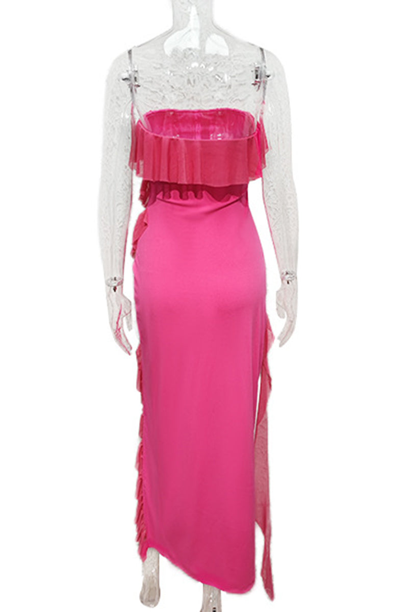 Vestidos sexis irregulares con abertura y volantes de color liso (3 colores)