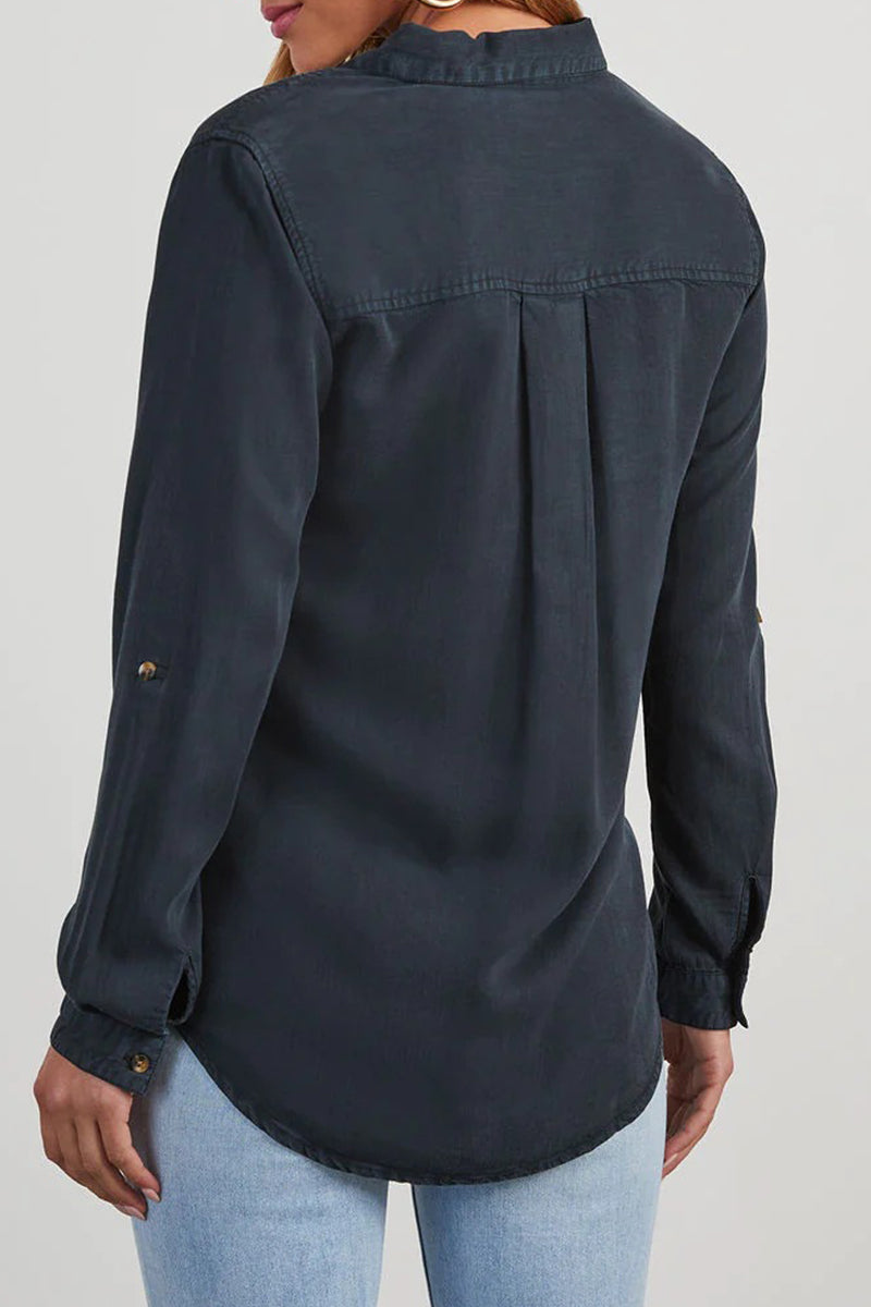 Casual Daily Solid Color Pocket Buttons Turndown Collar Blouses(4 Colors)