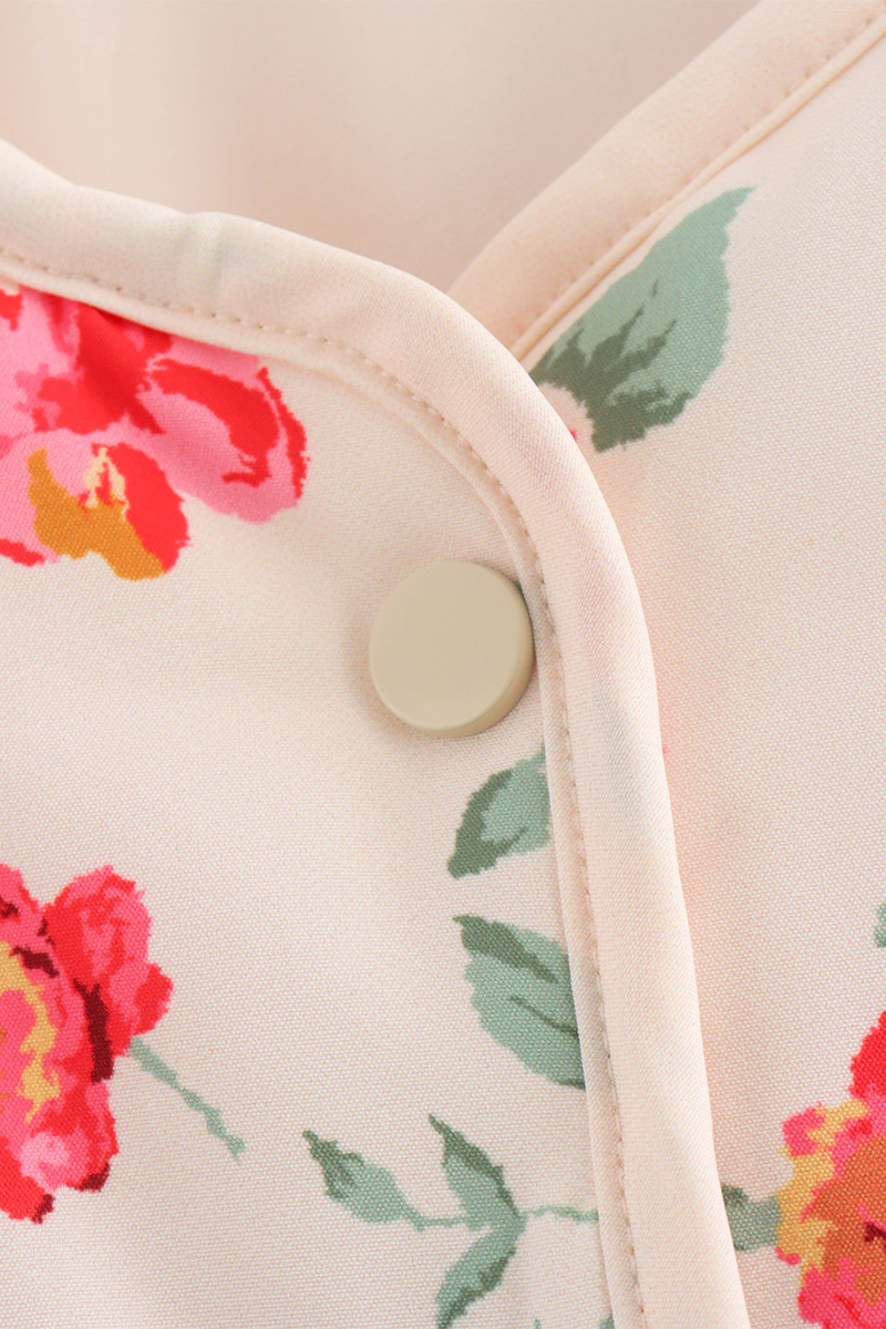 Chaqueta informal de cuello redondo con parches y bolsillos de flores