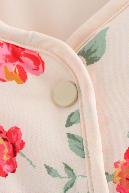 Chaqueta informal de cuello redondo con parches y bolsillos de flores