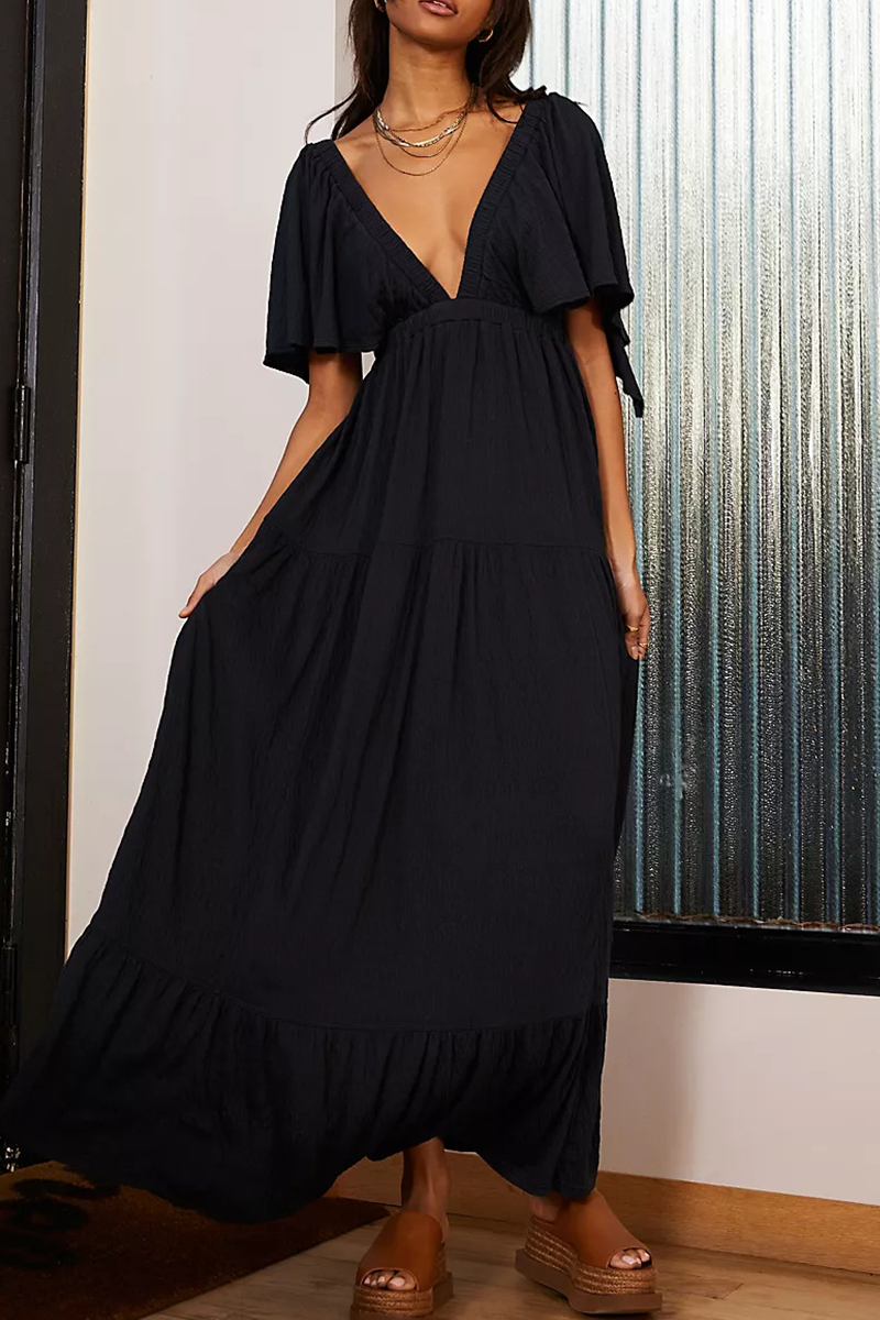 Vestidos sexis irregulares con escote en V y espalda descubierta en color liso (5 colores)