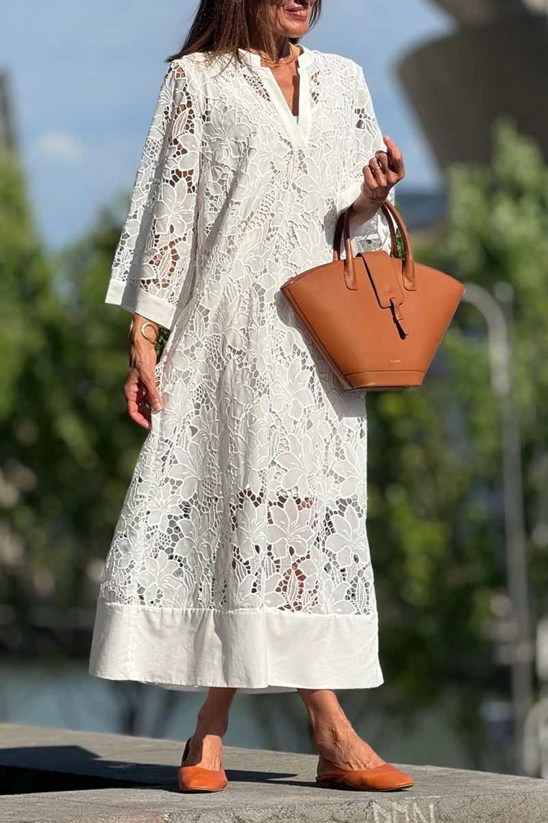 Vestido elegante de encaje de color sólido para uso diario.