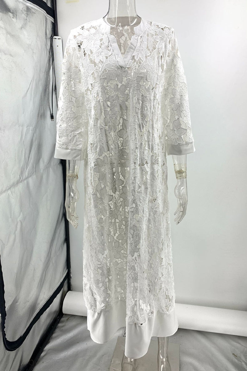 Vestido elegante de encaje de color sólido para uso diario.