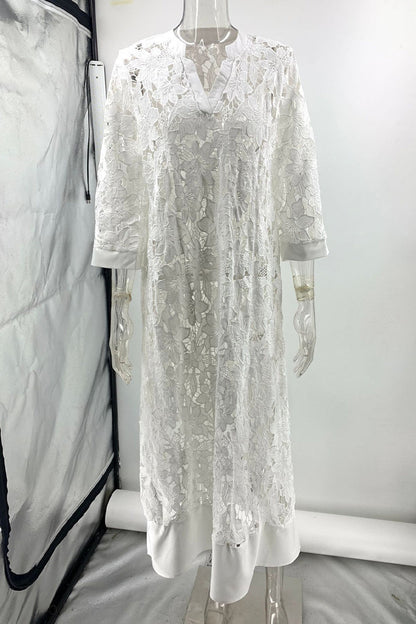 Vestido elegante de encaje de color sólido para uso diario.