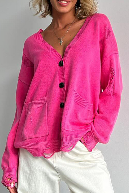 Prenda exterior informal de uso diario, de color liso, con bolsillos rotos y botones, cuello en V (3 colores)