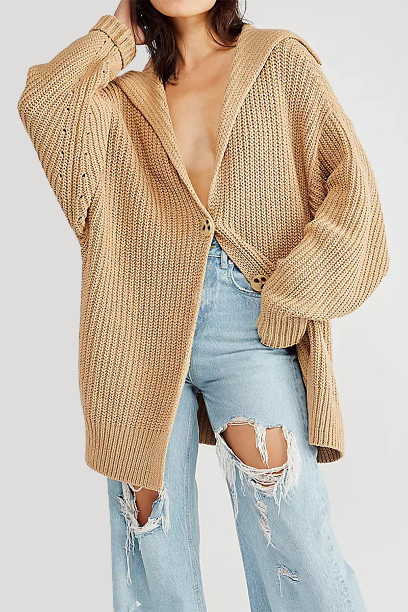 Prenda exterior informal de uso diario con cuello vuelto, botones y bolsillos de color liso (7 colores)