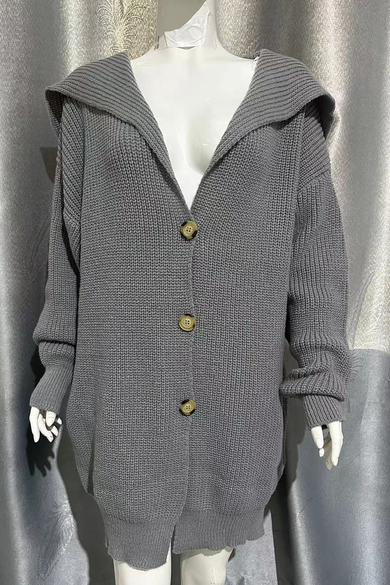 Prenda exterior informal de uso diario con cuello vuelto, botones y bolsillos de color liso (7 colores)