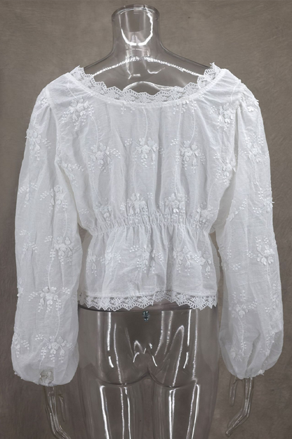 Sexy Daily Embroidered Buttons See-Through U Neck Blouses