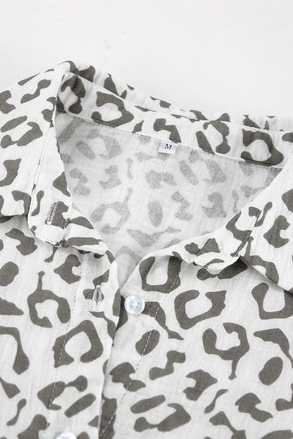 Conjunto informal de dos piezas con cuello vuelto, manga larga y estampado de leopardo estilo patchwork para la calle