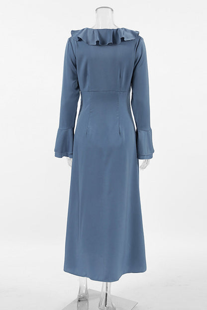 Vestidos elegantes de celebridades con botones de color sólido, volantes, cuello en V, línea A