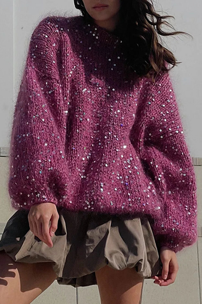 Suéteres casuales de cuello redondo con lentejuelas de color sólido (3 colores)