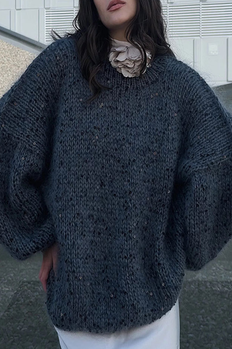 Suéteres casuales de cuello redondo con lentejuelas de color sólido (3 colores)