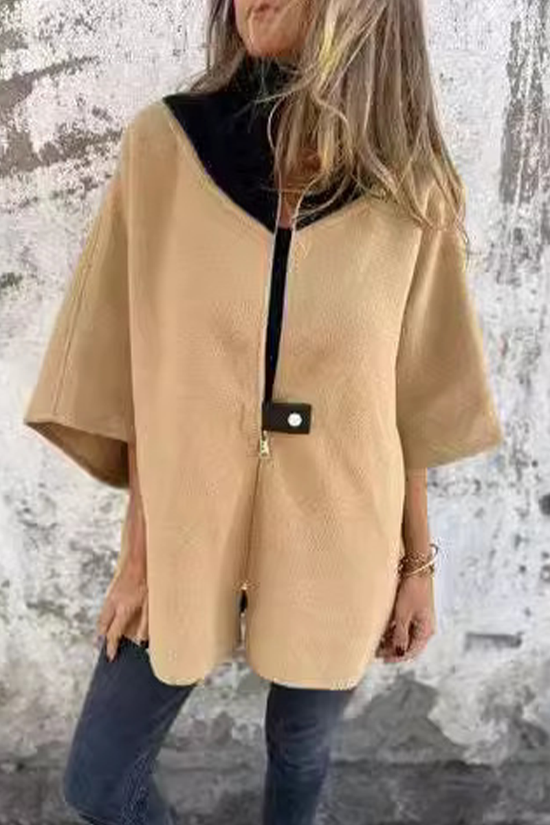 Casual Patchwork Zipper Contrast Mandarin Collar Outerwear(9 Colors)