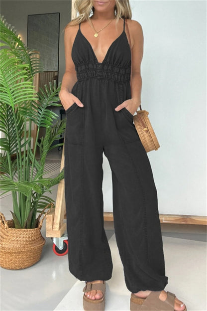 Sexy Casual Patchwork Backless Spaghetti Strap Fitted Jumpsuits(5 Colors)