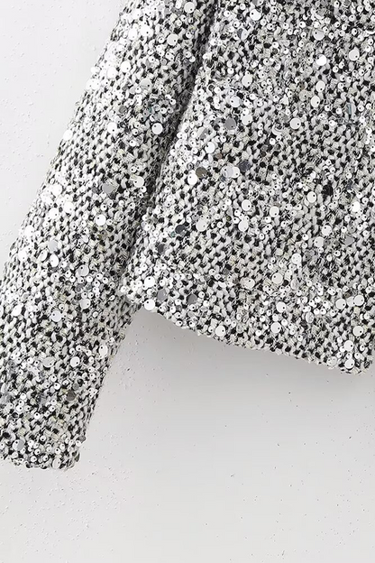 Prendas de abrigo informales de cuello redondo con lentejuelas y patchwork de color sólido