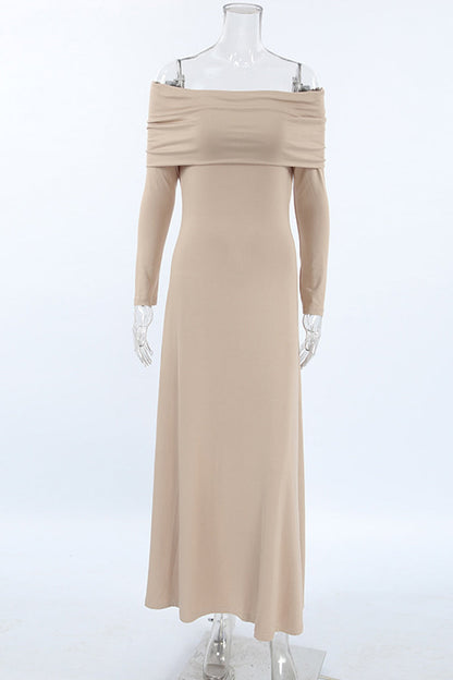Elegant Solid Color Ruched Off Shoulder Long Dresses
