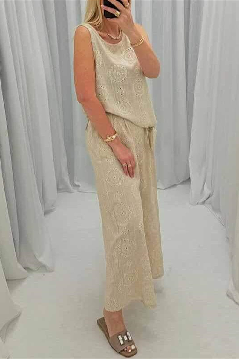 Casual Daily Hollow Out Pocket O Neck Sleeveless Two Pieces