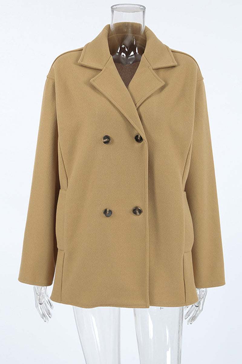Casual Daily Solid Color Buttons Turn-back Collar Outerwear