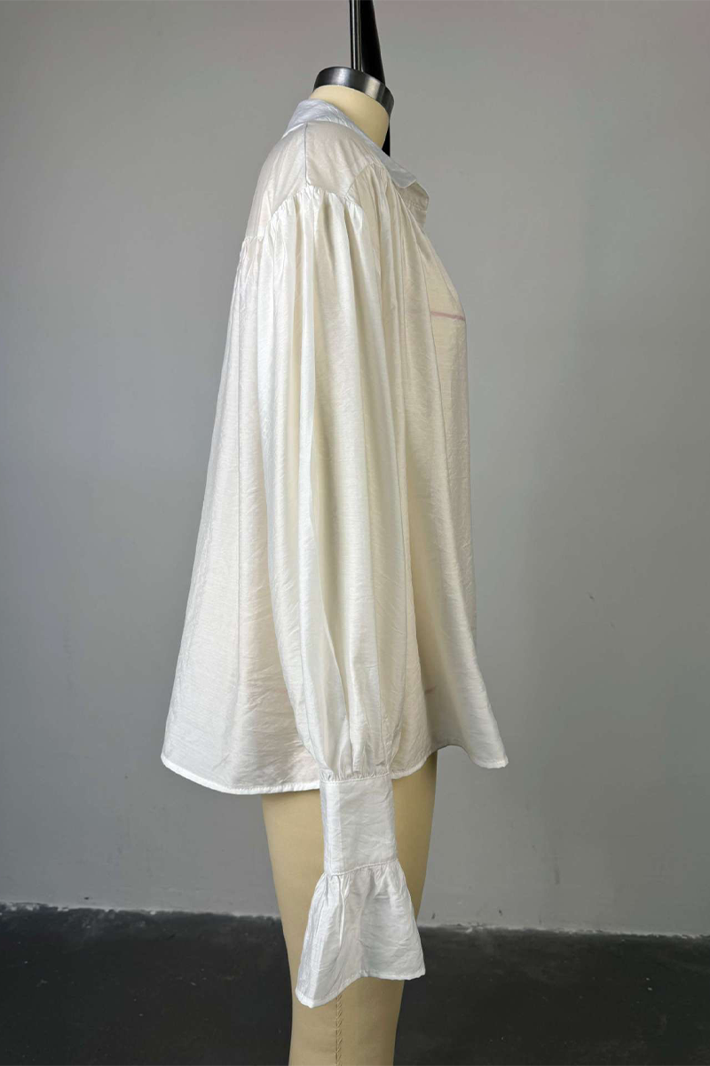 Blusas casuales de calle con botones de color liso y cuello vuelto transparentes