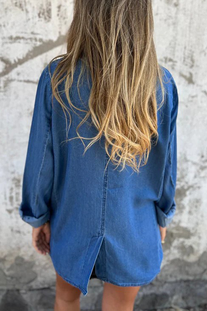 Chaqueta vaquera holgada informal de uso diario con botones de color liso, cuello vuelto y manga larga (4 colores)