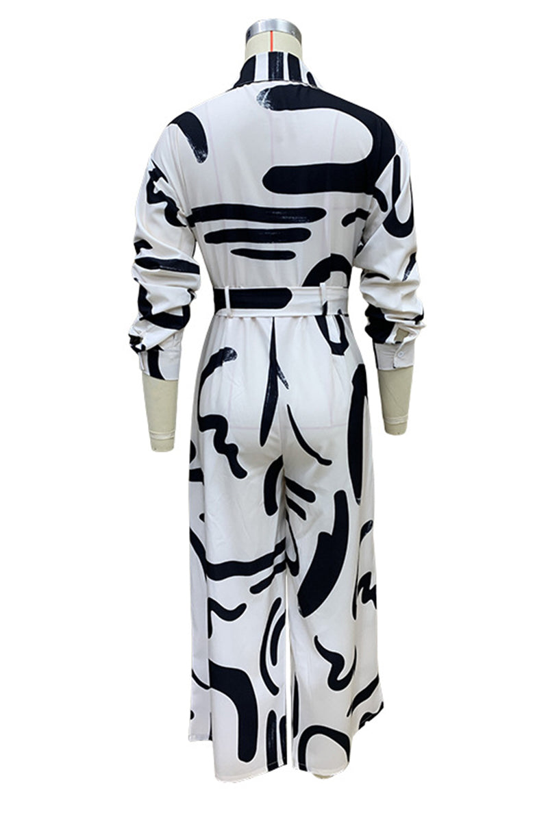 Mono holgado informal con cuello vuelto, cordones y estampado geométrico urbano