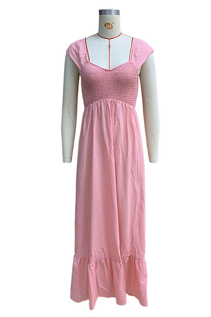 Casual Solid Color Ruffle V Neck A Line Dresses