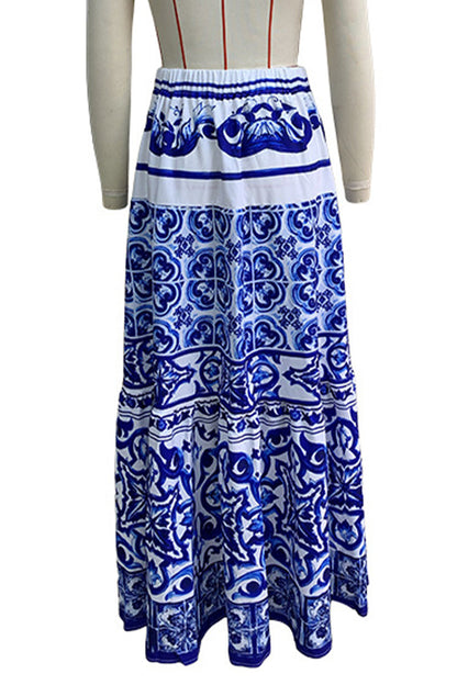 Daily Elegant Geometric Print Patchwork Loose High Waist Type A Full Print Bottoms