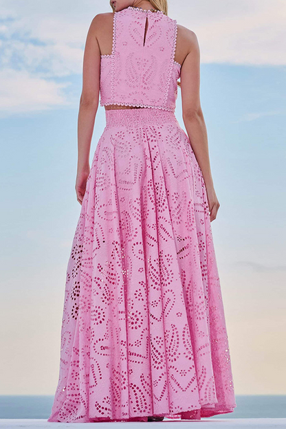 Elegant Solid Color Hollow Out O Neck Sleeveless Two Pieces(Not a positioning pattern)