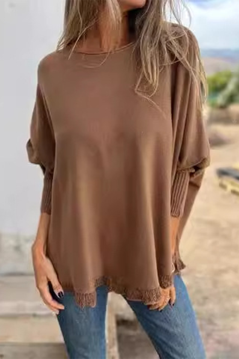 Suéteres casuales de cuello redondo con orillo de color liso (8 colores)