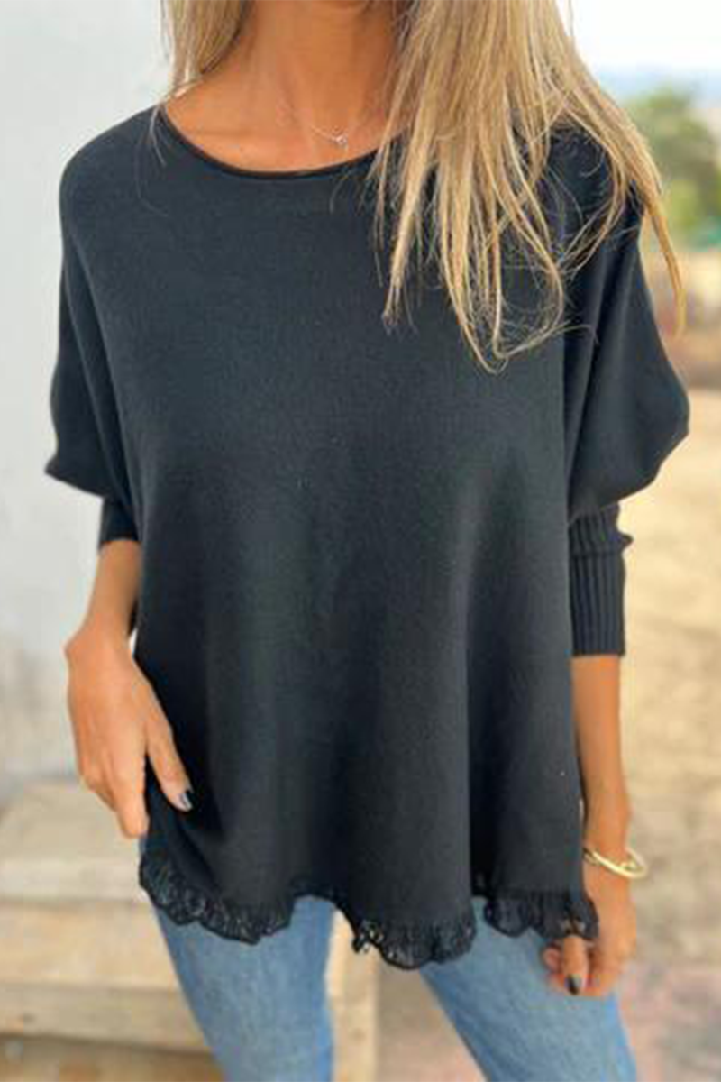 Suéteres casuales de cuello redondo con orillo de color liso (8 colores)