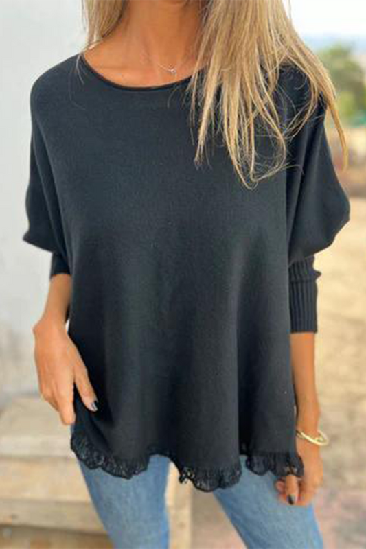 Suéteres casuales de cuello redondo con orillo de color liso (8 colores)