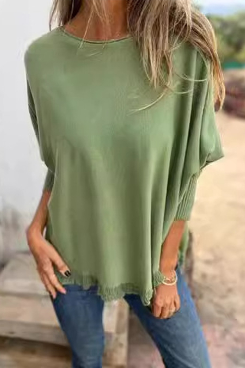 Suéteres casuales de cuello redondo con orillo de color liso (8 colores)