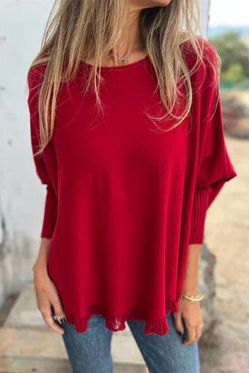 Suéteres casuales de cuello redondo con orillo de color liso (8 colores)