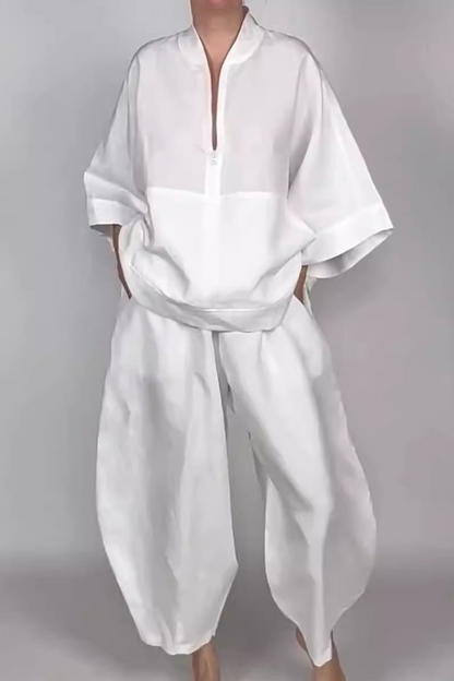 Conjunto informal de dos piezas con bolsillo y cremallera para uso diario, cuello con cremallera, manga larga (5 colores)