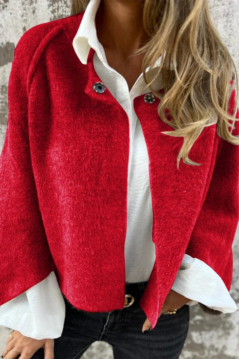 Prendas de abrigo informales con botones y patchwork, suaves y con cuello redondo (8 colores)