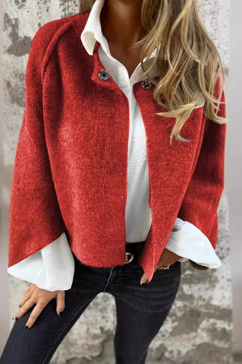 Prendas de abrigo informales con botones y patchwork, suaves y con cuello redondo (8 colores)