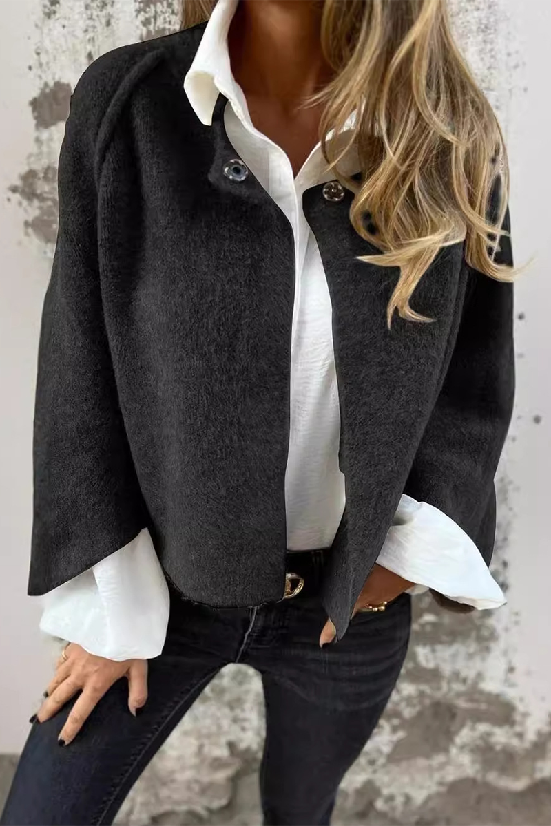 Prendas de abrigo informales con botones y patchwork, suaves y con cuello redondo (8 colores)
