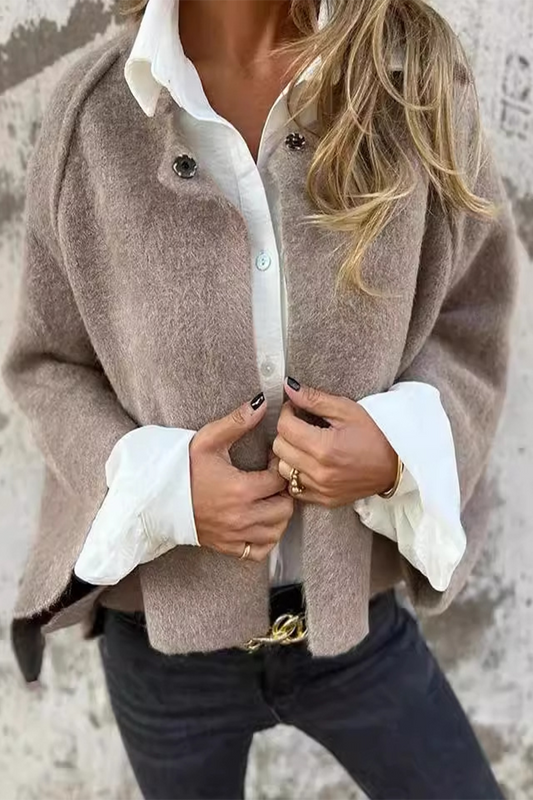 Prendas de abrigo informales con botones y patchwork, suaves y con cuello redondo (8 colores)