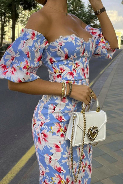 Vestidos sexis con falda cruzada, hombros descubiertos y estampado floral