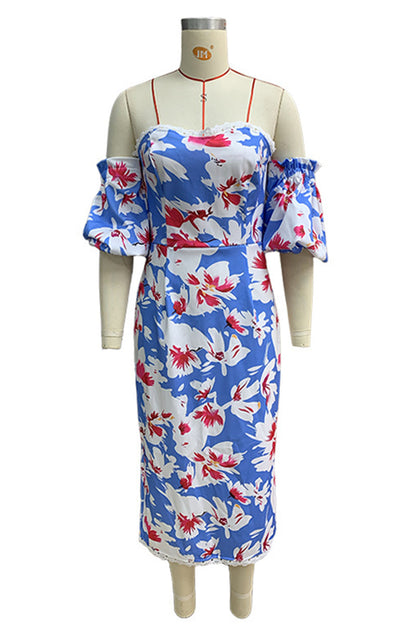 Vestidos sexis con falda cruzada, hombros descubiertos y estampado floral