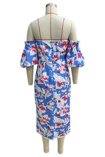 Sexy Floral Print Backless Off Shoulder Wrapped Skirt Dresses