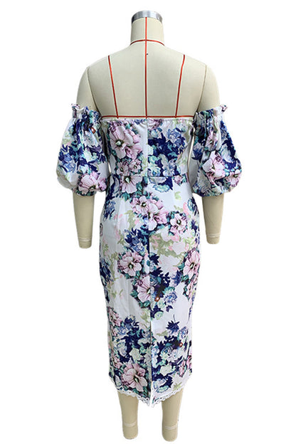 Vestidos sexis con falda cruzada, hombros descubiertos y estampado floral