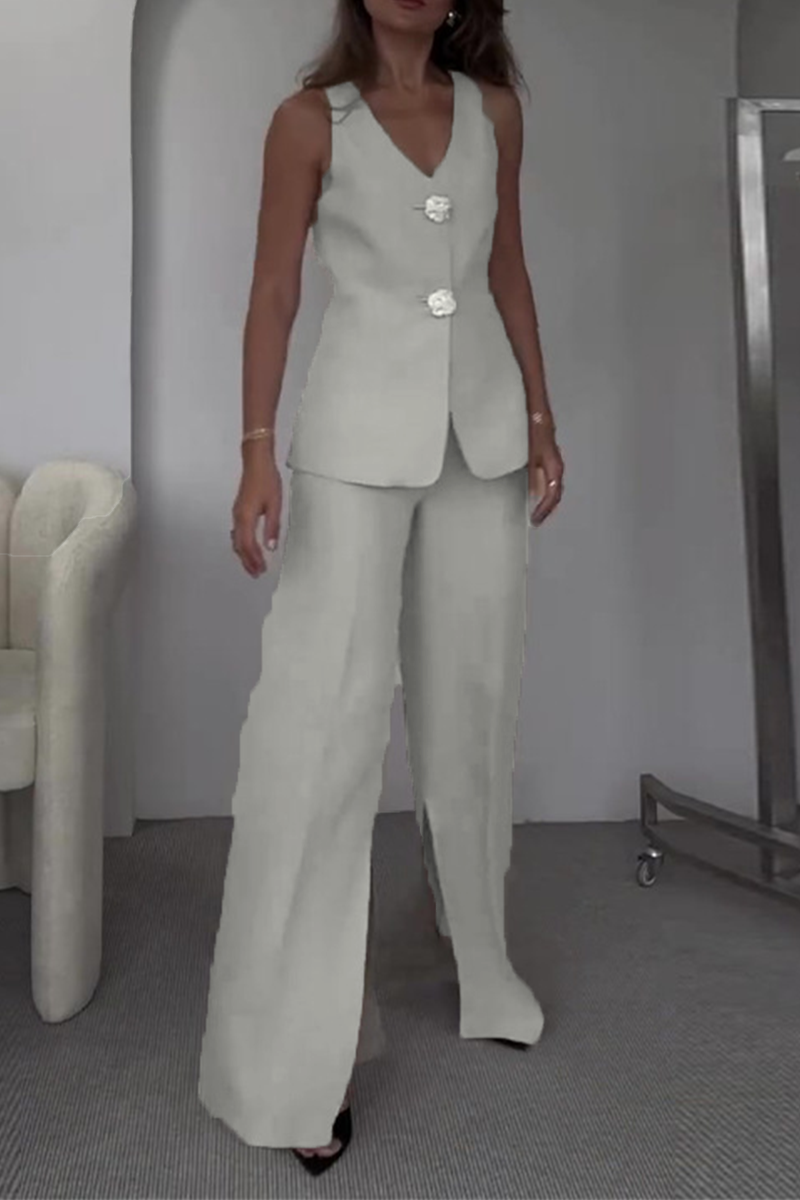 Elegante conjunto de dos piezas sin mangas con cuello en V y patchwork de color liso (12 colores)