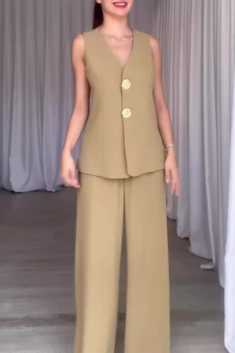 Elegante conjunto de dos piezas sin mangas con cuello en V y patchwork de color liso (12 colores)