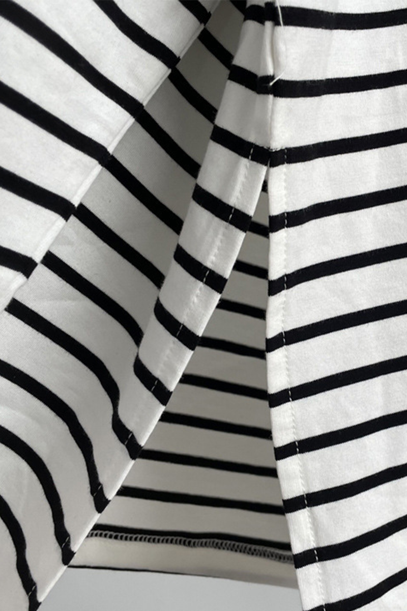 Tops casuales de cuello redondo con abertura y estampado de rayas para uso diario